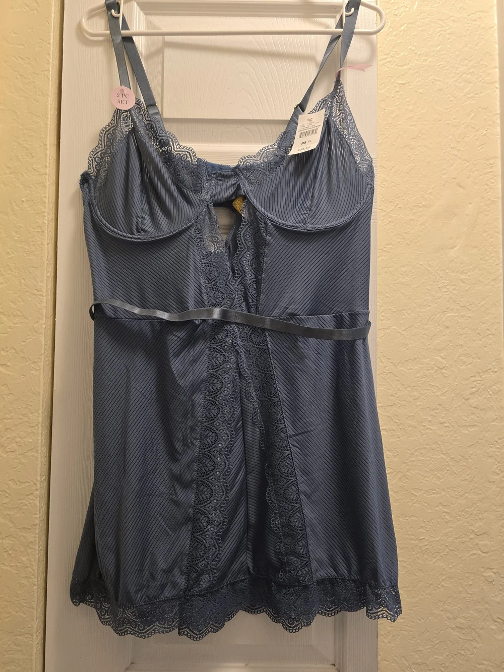NWT Ashley Stewart Sexy 2X Blue Lace Babydoll Lingerie 2 Piece Set